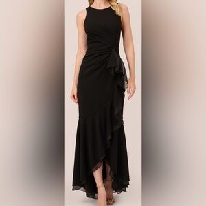 Adrianna Papell | High Low Crepe Halter Gown | Organza Draping | Women’s 10